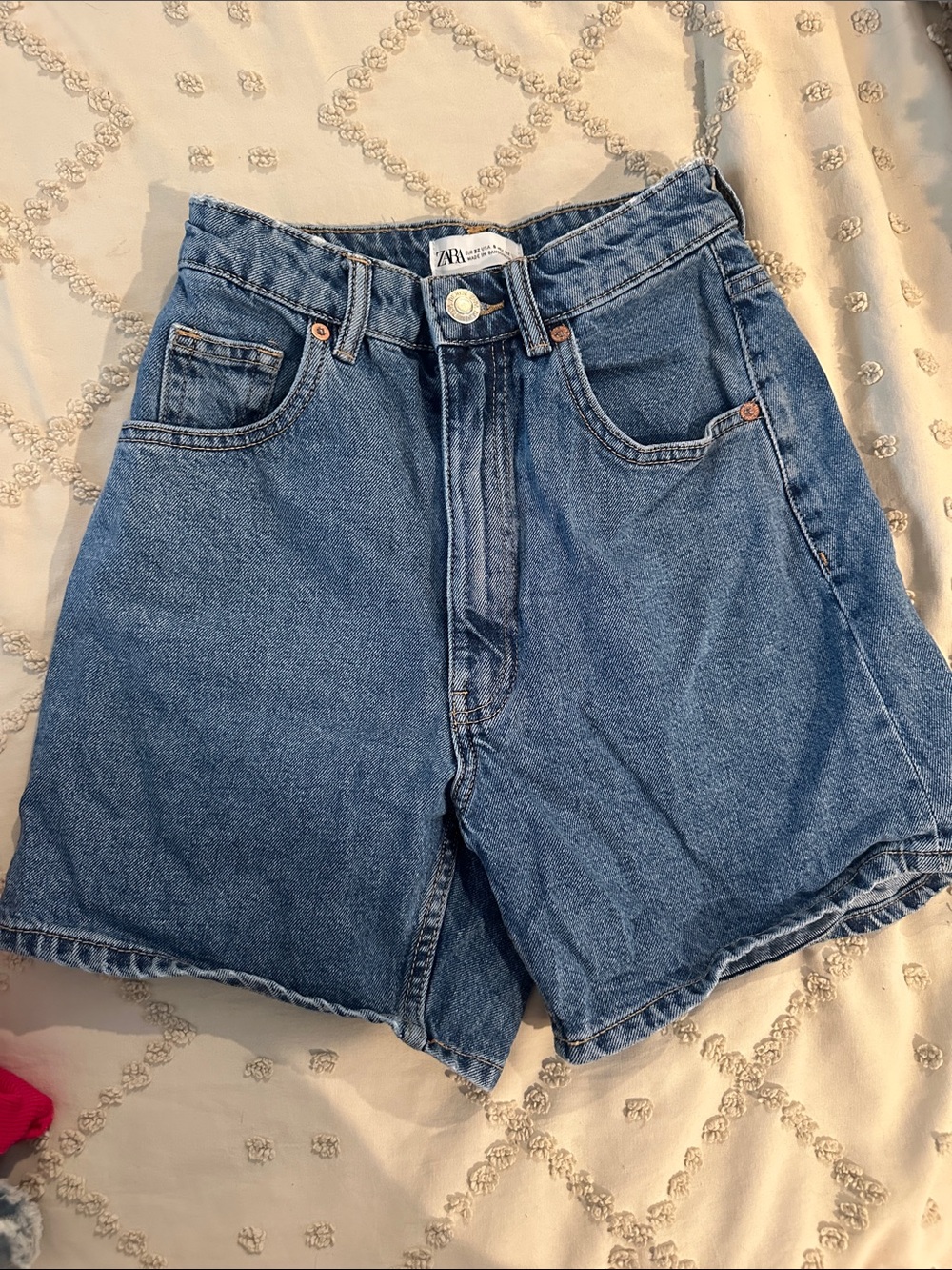 Zara Medium Blue High-Rise Denim Shorts